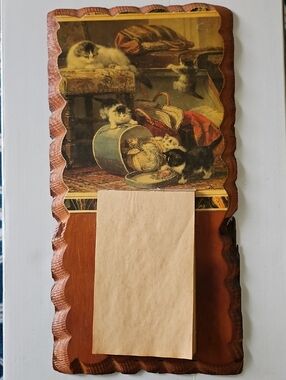 Rustic Laquered Wall Memo Board W Original Paper Pad - Kitten  Vintage